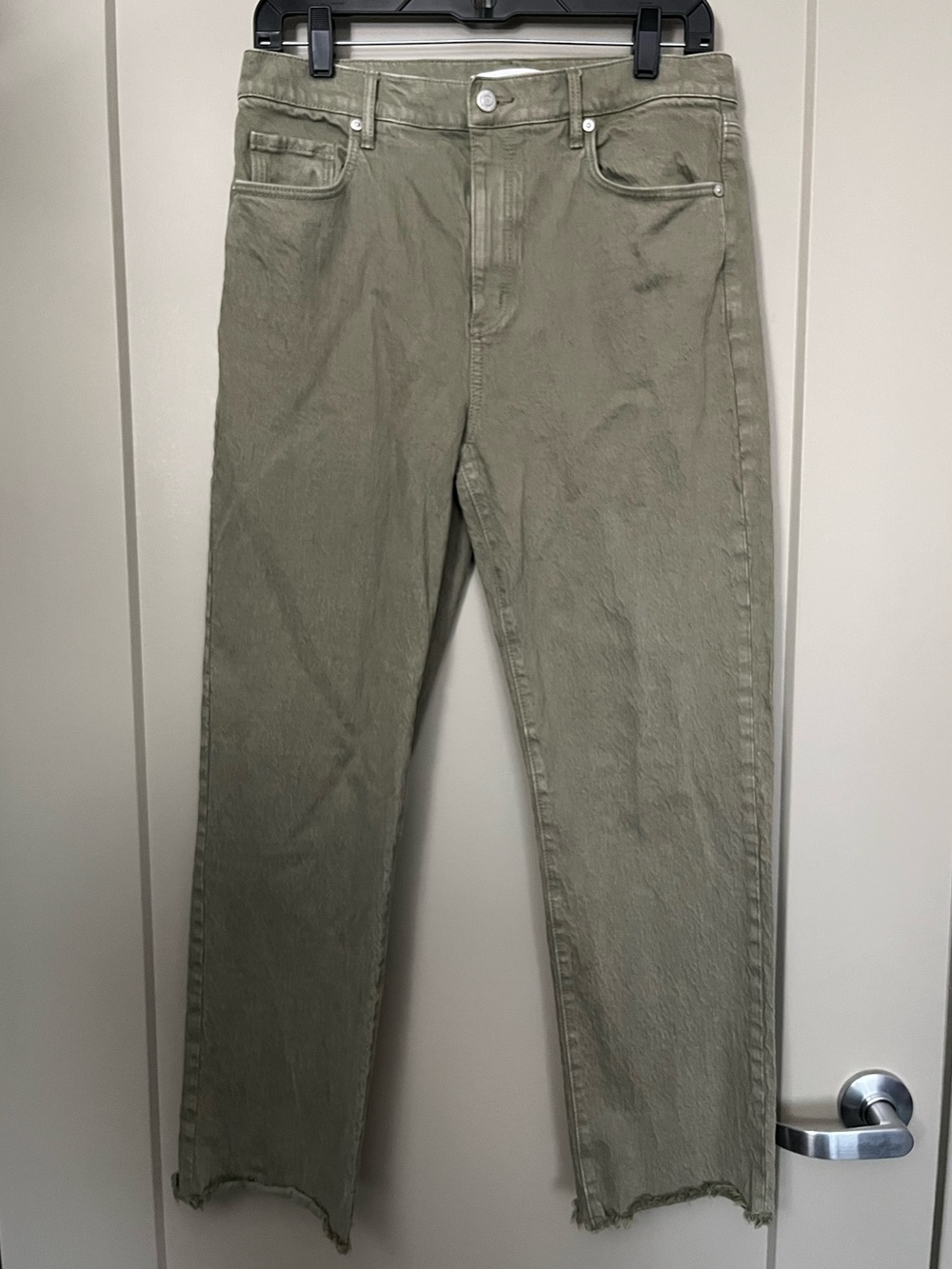 Olive Green Straight Crop Jeans